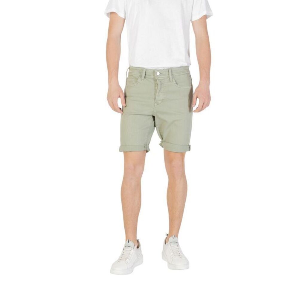 Replay Cuffed Hem Cotton Shorts Men Green